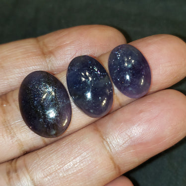 26Ct 3Pcs New Iolite Sunstone Cabochons LOT.  Size range 16x10mm to 20x13mm